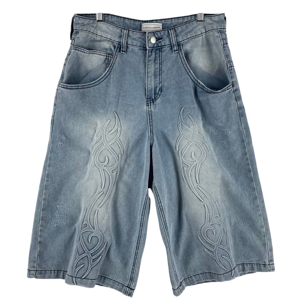 Austin Landing Womens Baggy Jorts Denim Shorts SZ 9 Light Wash Tribal Y2K